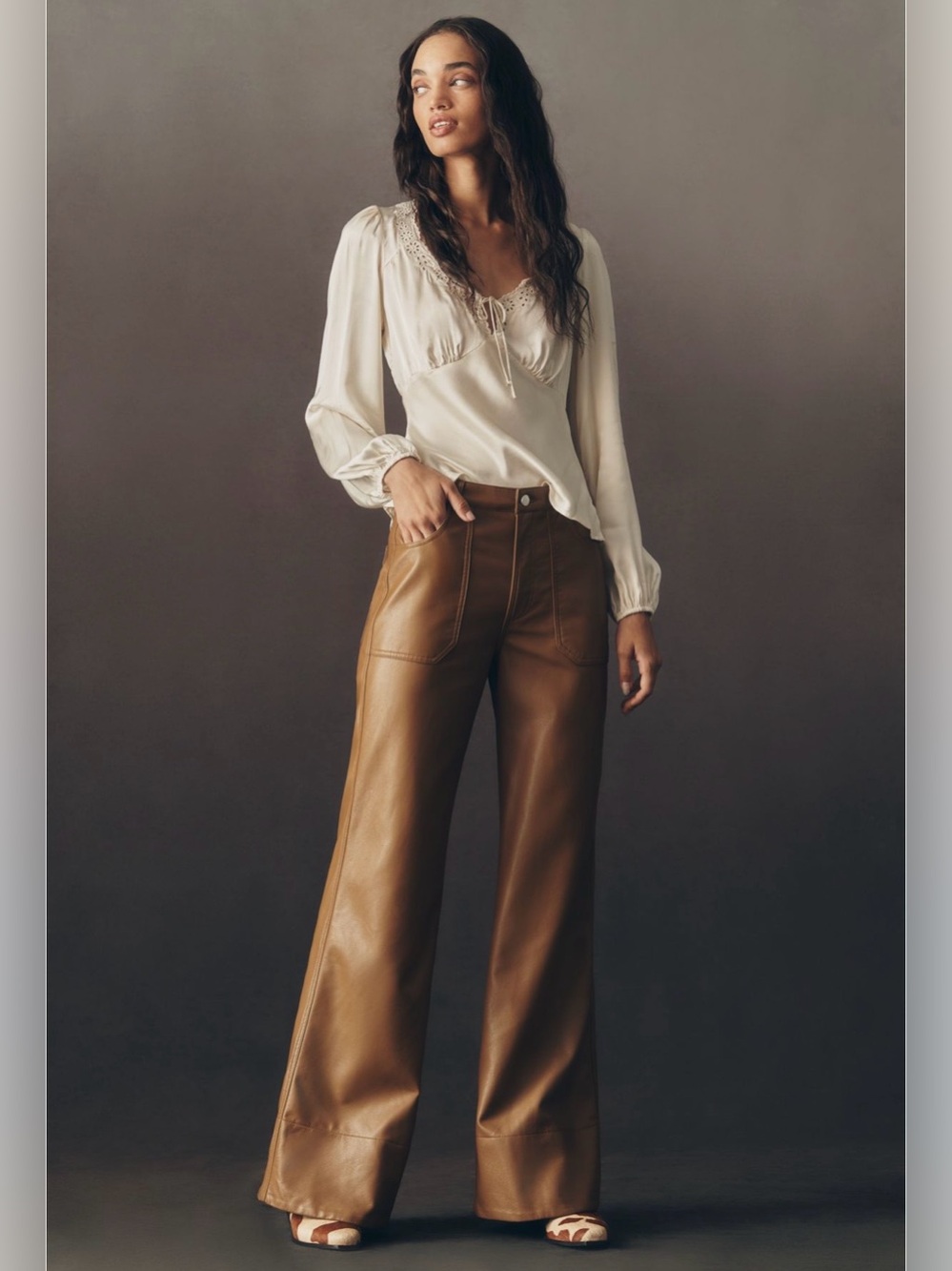 ❤️‍🔥Firm Price❤️‍🔥Rylan Faux leather relaxed high rise flare pants by Maeve